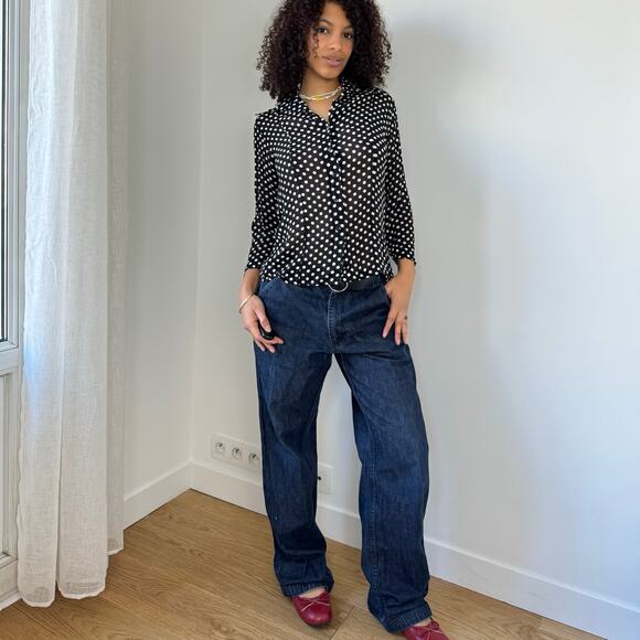 Vintage Italian Semi-Sheer Polka Dot Blouse with Button-Up (S) - Picture 4 of 8